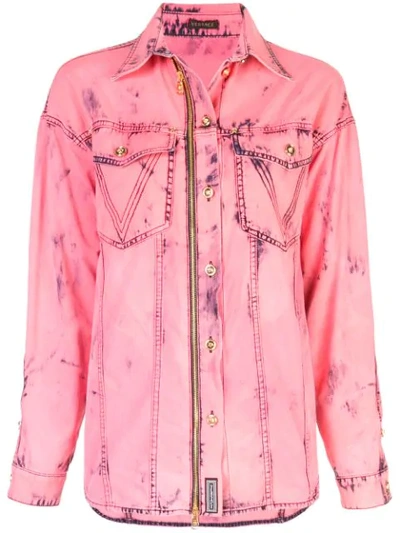 Shop Versace Washed Effect Denim Jacket - Pink