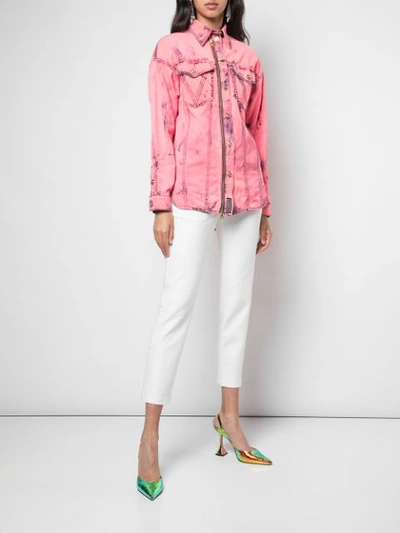 Shop Versace Washed Effect Denim Jacket - Pink