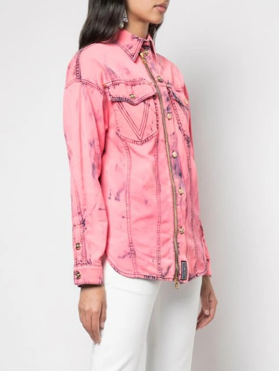 Shop Versace Washed Effect Denim Jacket - Pink