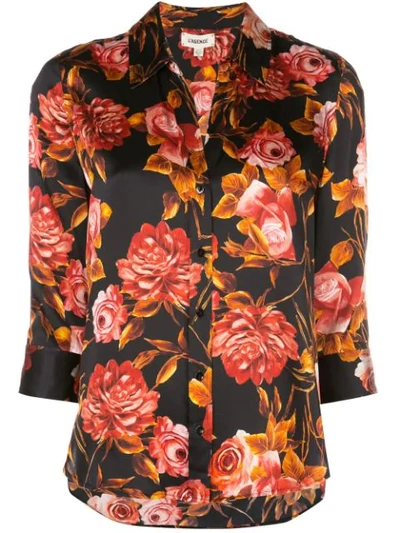 Shop L Agence Floral-print Silk Shirt In Black