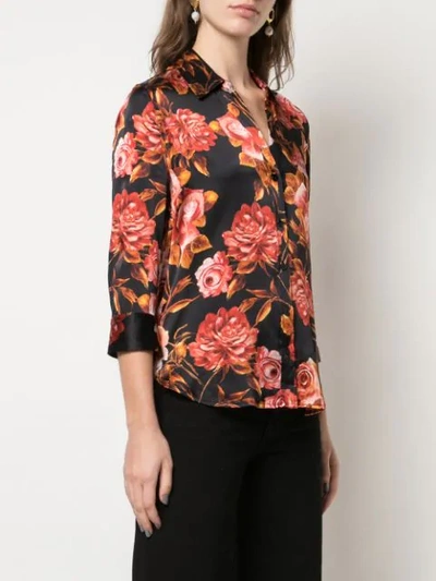 Shop L Agence Floral-print Silk Shirt In Black