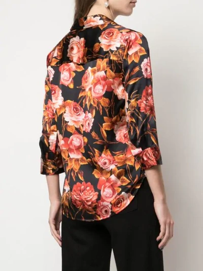 Shop L Agence Floral-print Silk Shirt In Black