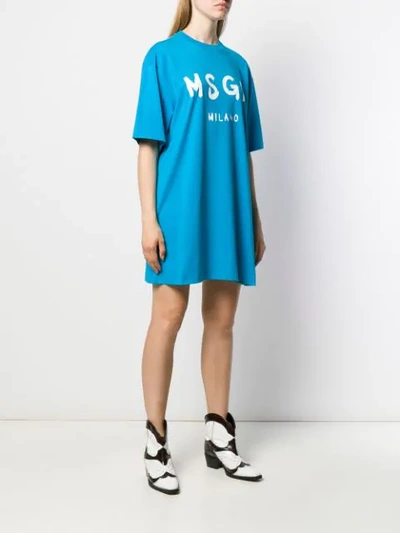 Shop Msgm Printed Logo T-shirt Dress In Blue