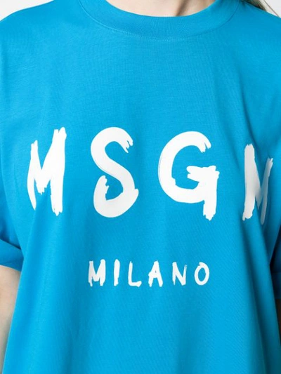 Shop Msgm Printed Logo T-shirt Dress In Blue