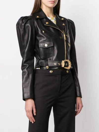 Shop Versace Cropped Biker Jacket In Black