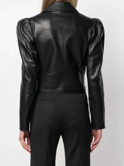 Shop Versace Cropped Biker Jacket In Black