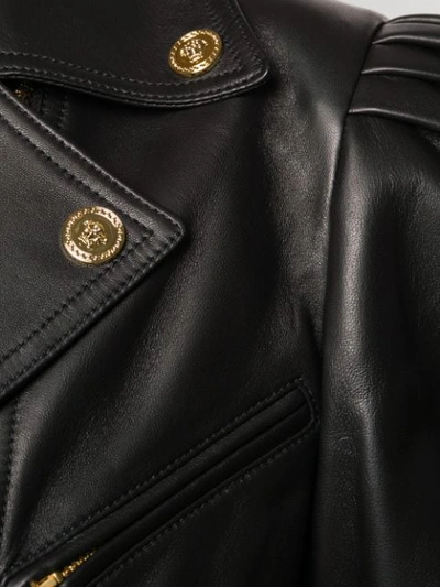 Shop Versace Cropped Biker Jacket In Black