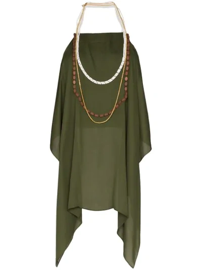 Shop Jacquemus Beaded Open-back Halterneck Blouse In Green