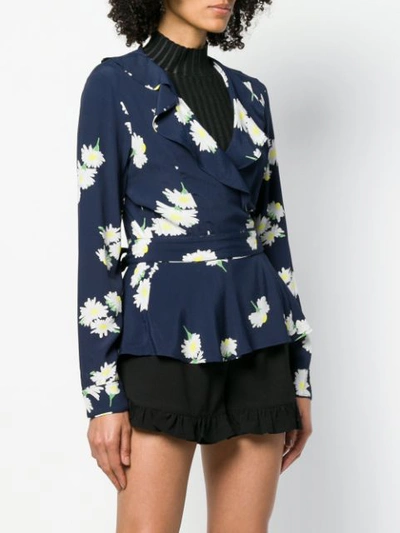 Shop Ganni Floral Ruffle Front Blouse - Blue