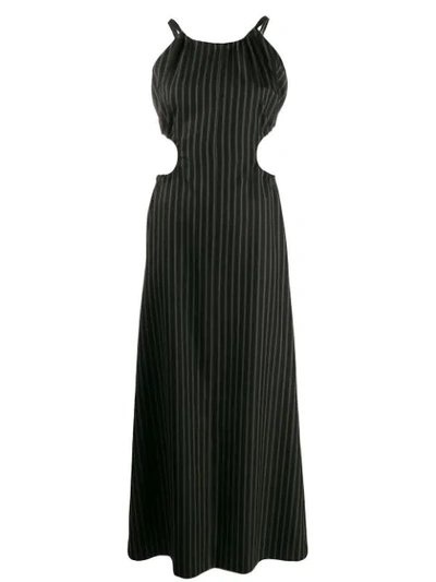 Shop Maison Margiela Pinstriped Cut-out Dress In Black