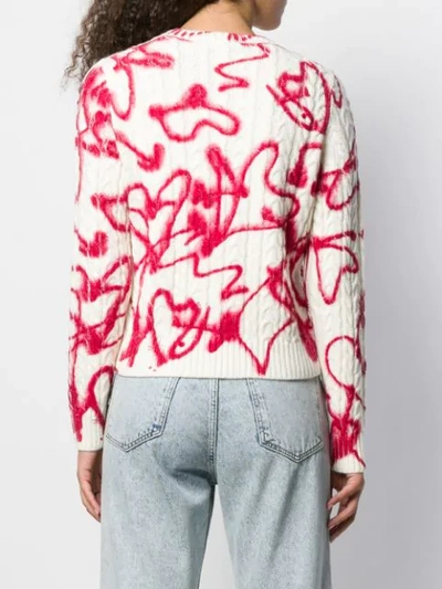 Shop Msgm Heart Print Cable Knit Jumper In White