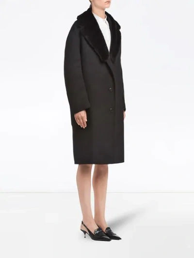 Shop Prada Fur-trimmed Lapel Coat In F0806 Black/black