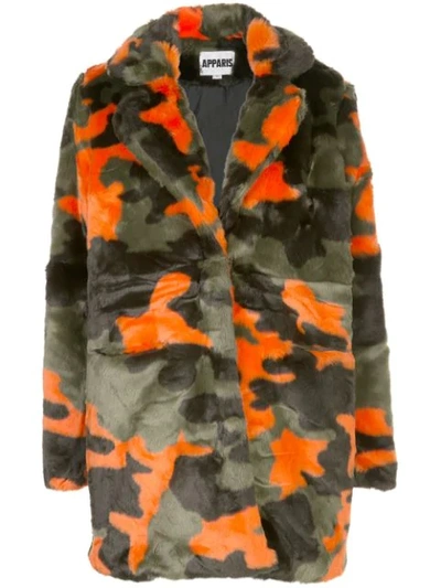 Shop Apparis Aliya Faux-fur Camouflage Coat In Green