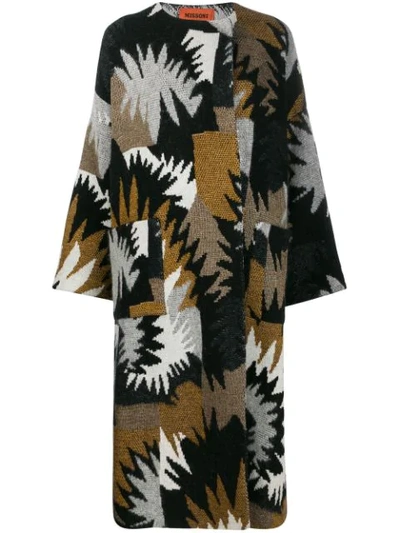 Shop Missoni Patterned Knit Coat In Black