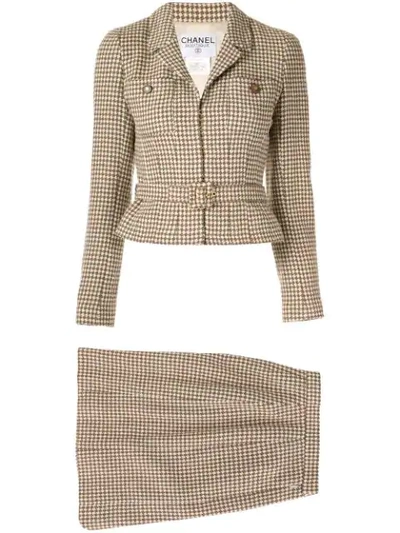 Pre-owned Chanel Set Up Suit Jacket Skirt In Brown
