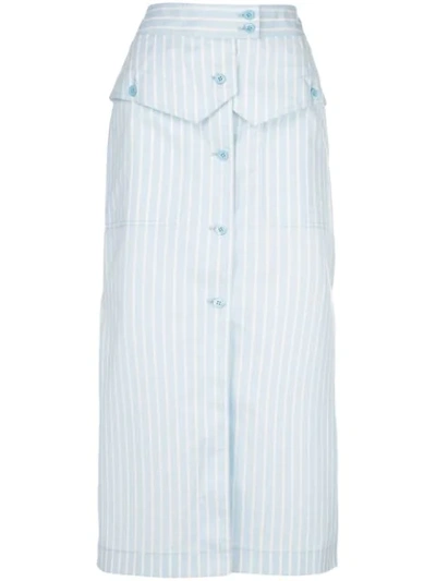 Shop Sies Marjan Jacquetta Striped Button-front Midi Skirt In Blue