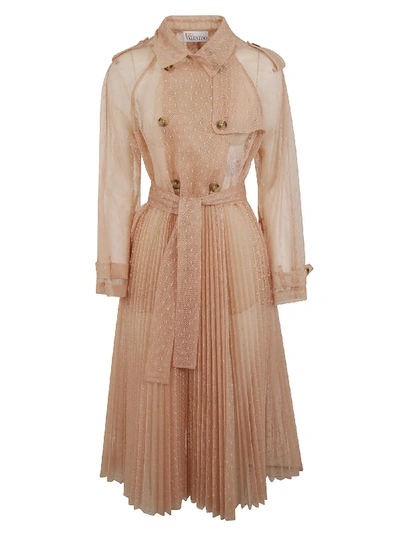 Shop Red Valentino Double Breasted Pleated Long See-through Trench Dress In Nude