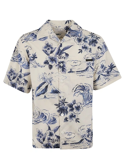 Shop Prada Tropical Print Shirt In Navy