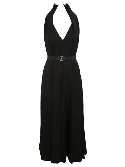 Shop Prada Sleeveless Long V-neck Dress In Black
