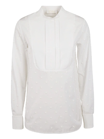 Shop Chloé Round Collar Beaded Detail Shirt In White