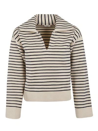 Celine Button-less Placket Striped Sweater In Cream/navy | ModeSens