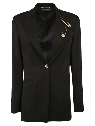 Shop Versace Pin Detail Blazer In Black