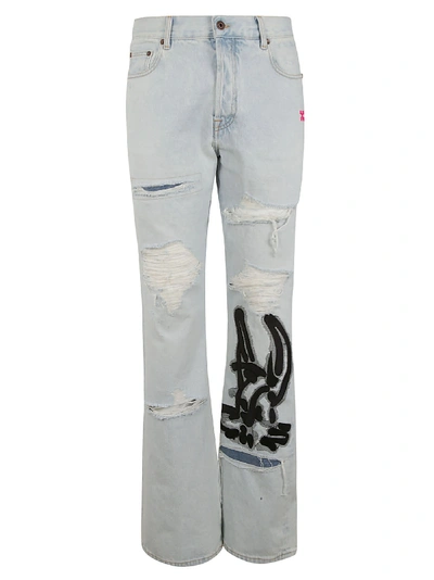 Shop Off-white Ev Low Fit Jeans In Light Blue/black