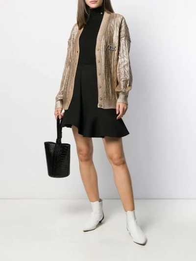 Shop Gcds Metallic Knit Cardigan In Gold