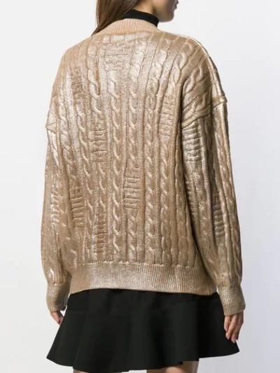 Shop Gcds Metallic Knit Cardigan In Gold