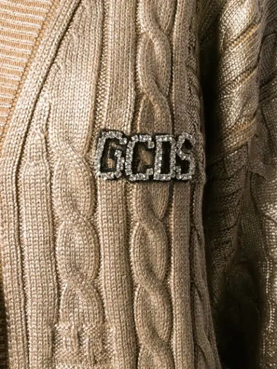 Shop Gcds Metallic Knit Cardigan In Gold