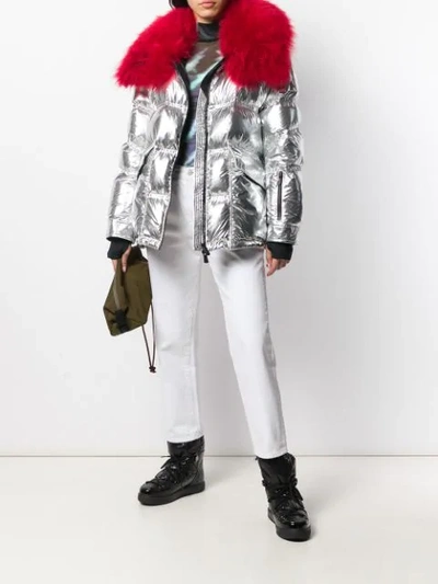 Shop Moncler Atena Metallic Puffer Jacket In Silver