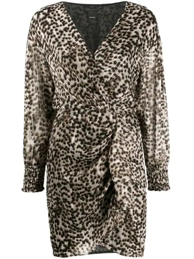 Shop Pinko Leopard Print Plissé Dress In Brown