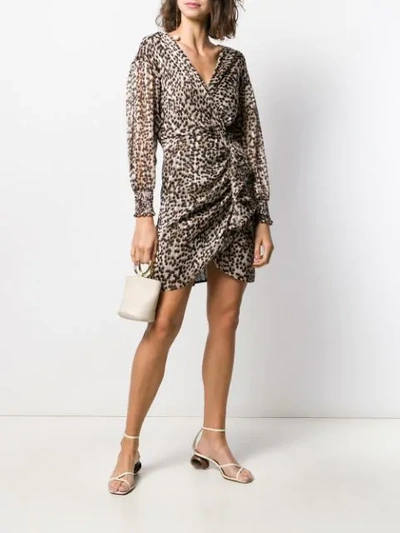 Shop Pinko Leopard Print Plissé Dress In Brown