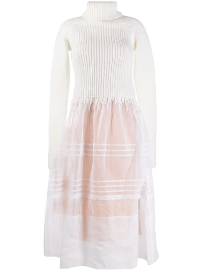 Shop Loewe Knitted Sheer Dress In White