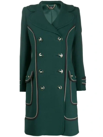 Shop Elisabetta Franchi Contrast-trimmed Double-breasted Coat In Green