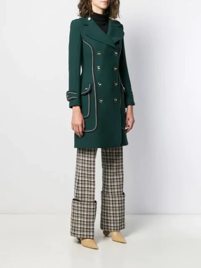 Shop Elisabetta Franchi Contrast-trimmed Double-breasted Coat In Green