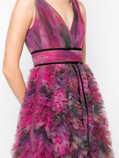 Shop Marchesa Notte V-neck Printed Texture Gown In Purple