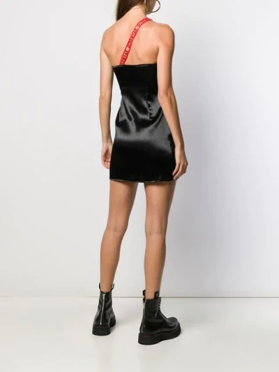 Shop Gcds Side-slit Logo Strap Mini Dress In 02 Black