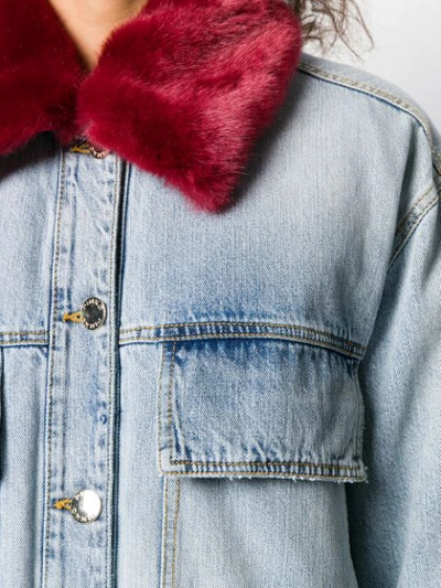 Shop Pinko Faux Fur Trimmed Denim Jacket In Blue