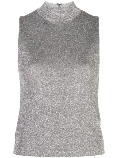 Shop Alice And Olivia Sparkle-effect Turtleneck Tank Top In Silver