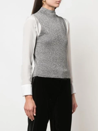 Shop Alice And Olivia Sparkle-effect Turtleneck Tank Top In Silver