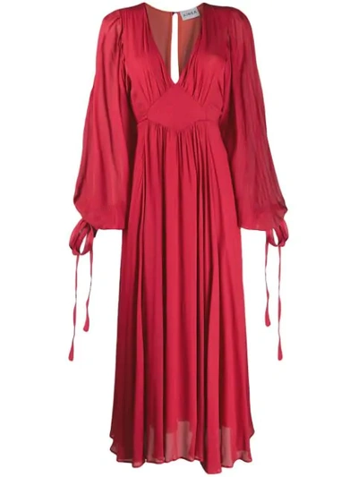 Shop Ainea Sleeve Tie-fastening Maxi Dress In Red