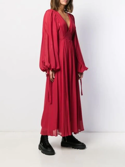 Shop Ainea Sleeve Tie-fastening Maxi Dress In Red