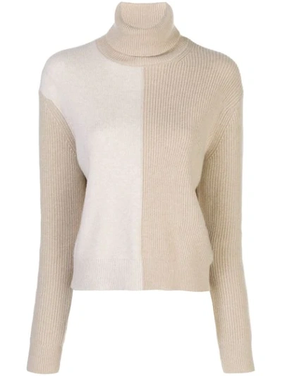 Shop Theory Colour Block Turtle Neck Jumper In Neutrals