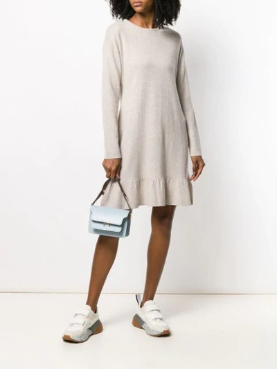 Shop Allude Ruffled Hem Knit Dress In Neutrals