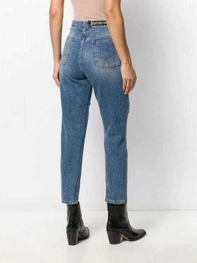 Shop History Repeats Beaded-patch High-rise Slim Jeans In Blue