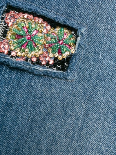Shop History Repeats Beaded-patch High-rise Slim Jeans In Blue