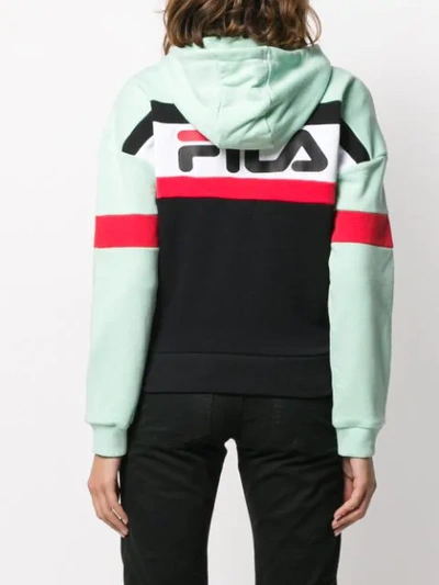 Shop Fila Colour-block Hooded Sweatshirt In Green
