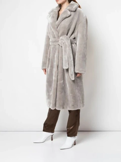 Shop Tibi Luxe Faux Fur Trench Coat In Grey