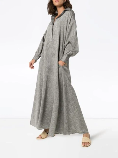 Shop Asceno Porto Linen Maxi Dress In Grey